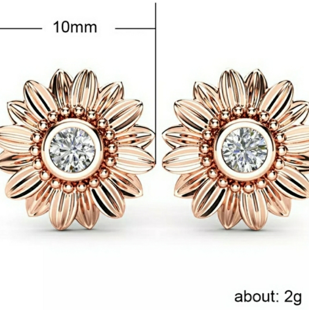 Cubic Zirconia Sunflower Stud Earrings - Picture 2 of 3